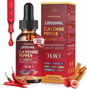 15-in-1 Liposomal Cayenne Pepper Liquid Drops – Whole-Body Wellness with Hawthorn, Berberine, Beet Root, Turmeric, Ginseng, D3 & K2 (High-Absorption, 2 fl oz)