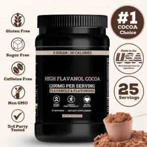High-Flavanol Cocoa Powder – 1,200mg Flavanols, 600mg Epicatechin, Zero Sugar